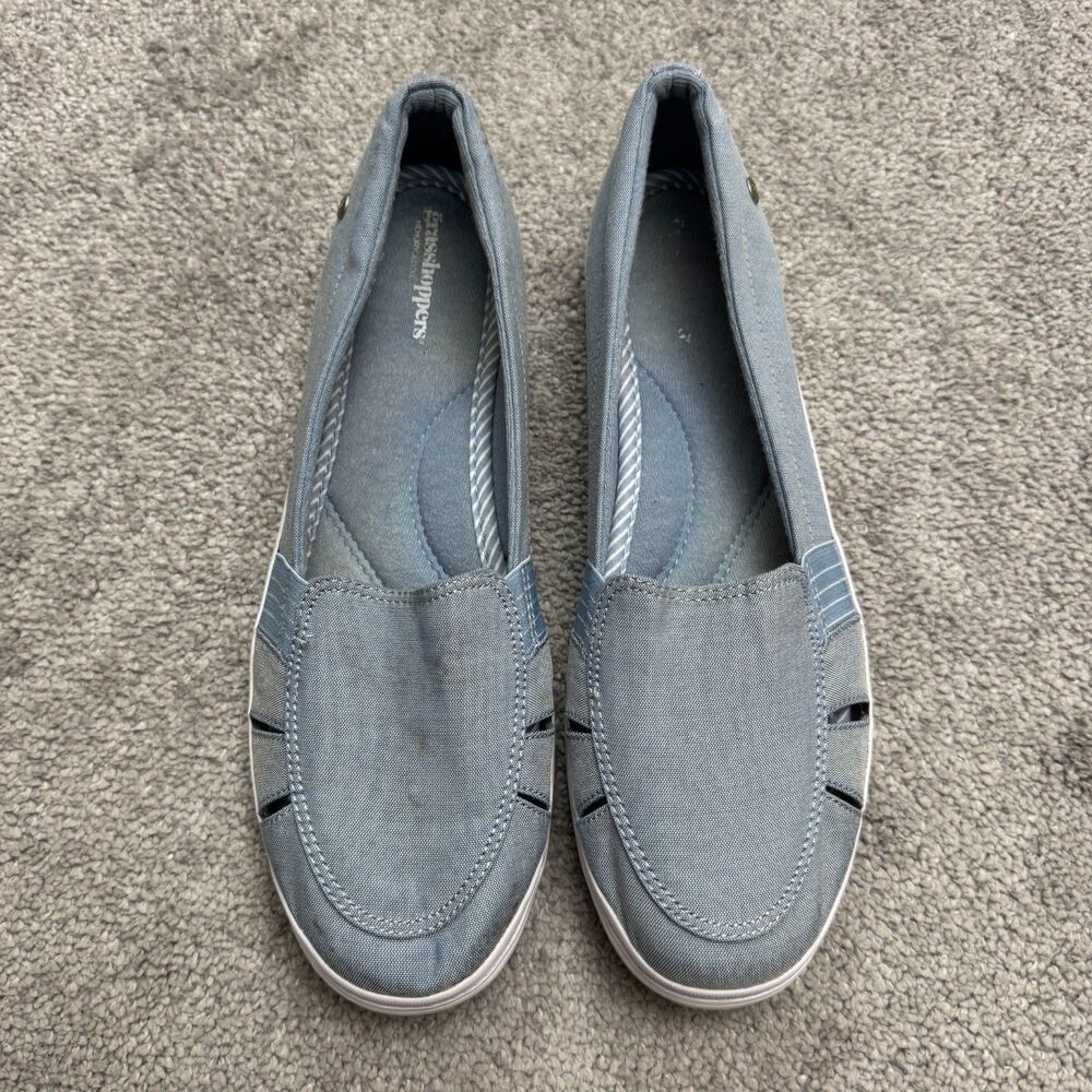 Grasshoppers Chambray Slip On Comfort Shoes Womens 10 Light Blue Memory Deluxe